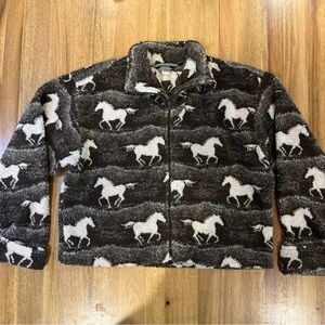 Vintage Rockies Jeanswear Horse Fleece XL USA Sherpa Pile Zip Jacket Western 90s